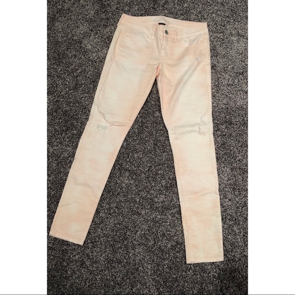 Blush Pink Distressed Skinny Jeans